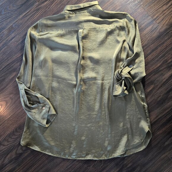 DKNY Classic Style Olive Green Satin Tunic Blouse SIZE XL - Picture 8 of 8